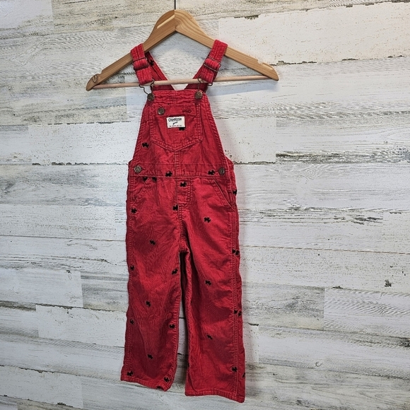 OshKosh B'gosh Girls Red Overalls with Adjustable Straps Sz 4T Dog Embroidered - Picture 4 of 13
